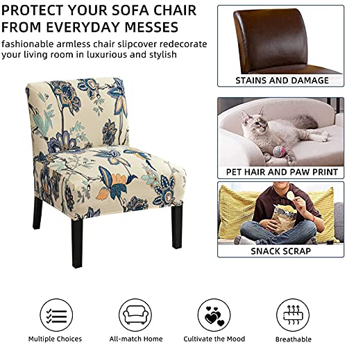 Image of Eco-Ancheng Armless Chair Slipcover Removable Armless Accent Chairs Covers Washable Armless Slipper Chair Slipcover Printed Armless Chair Furniture Protector Covers for Living Dining Room Hotel