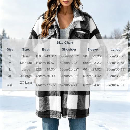 FPMLUXLL Womens Plaid Sherpa Fleece Jacket Winter Button Down Fuzzy Shacket - image 6