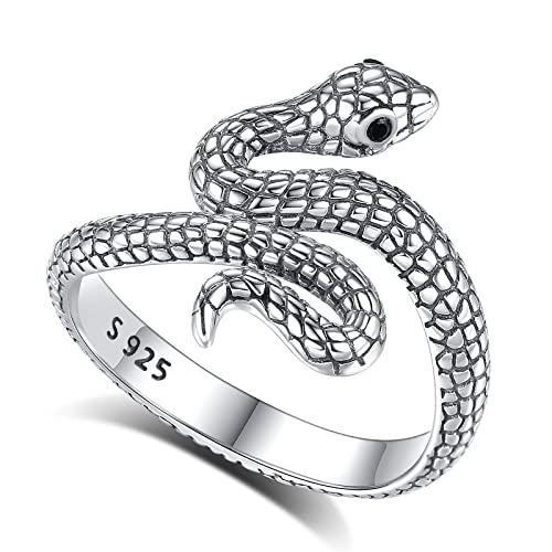 Vito 925 Sterling Silver Animal Rings for Women Men, Adjustable Snake Band Ring Wolf Octopus Rings Jewelry Gift for Daughter Son