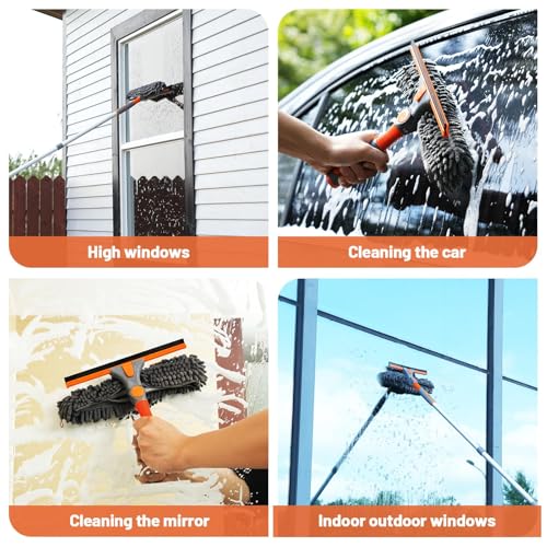 Image of Eazer 2-in-1 Window Cleaner Tool, 64'' Window Squeegee for Home, Window Cleaning Squeegee Kit with Telescopic Pole, Window Washing Kit with Rotatable Bendable Head(Threaded + Telescopic) - EAW01