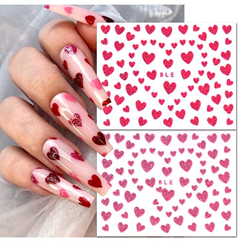 Valentines Nail Stickers Red Heart Nail Decal 3D Self-Adhesive Valentines Day Nail Art Sticker Decorations Red Black Love Nail Design For Acylic Nail Manicure Decor 7Sheets #TOP18