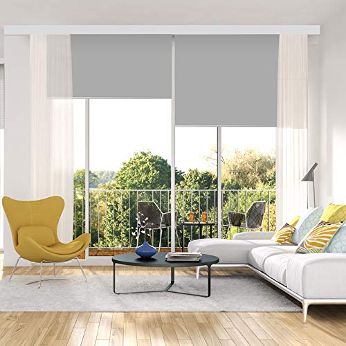Motorized Blinds With Remote (23-95 Inches) Window Roller Shade Wireless Rechargeable Motor Popular Sunshine Fabric For Office And Home Customize Size (Full Blackout Grey) #TOP6