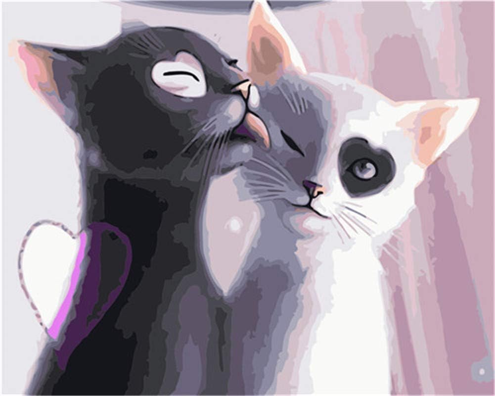 Gofission White Paint By Numbers Pastel Animals Cats Companions, 16X20 Inch Canvas Diy Number Painting Kits (Cat, Frameless)