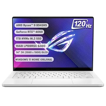 ASUS Laptop ROG Zephyrus G14, AMD Ryzen 9-8945HS com chip AMD AI, 16GB LPDDR5X ram, 1TB SSD, Nvidia RTX 4060 8GB, 14 ″ ROG nebula 3K OLED 120Hz, Windows 11, Platinum White, Eng-RGB retroiluminado
