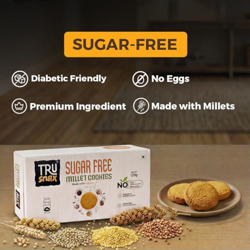 Image of TruSnax Sugarfree Millet Cookies | No Added Sugar | Fibre Rich Biscuits | Healthy Tea-Time Baked Cookies | No Preservatives | Vegetarian | 240g