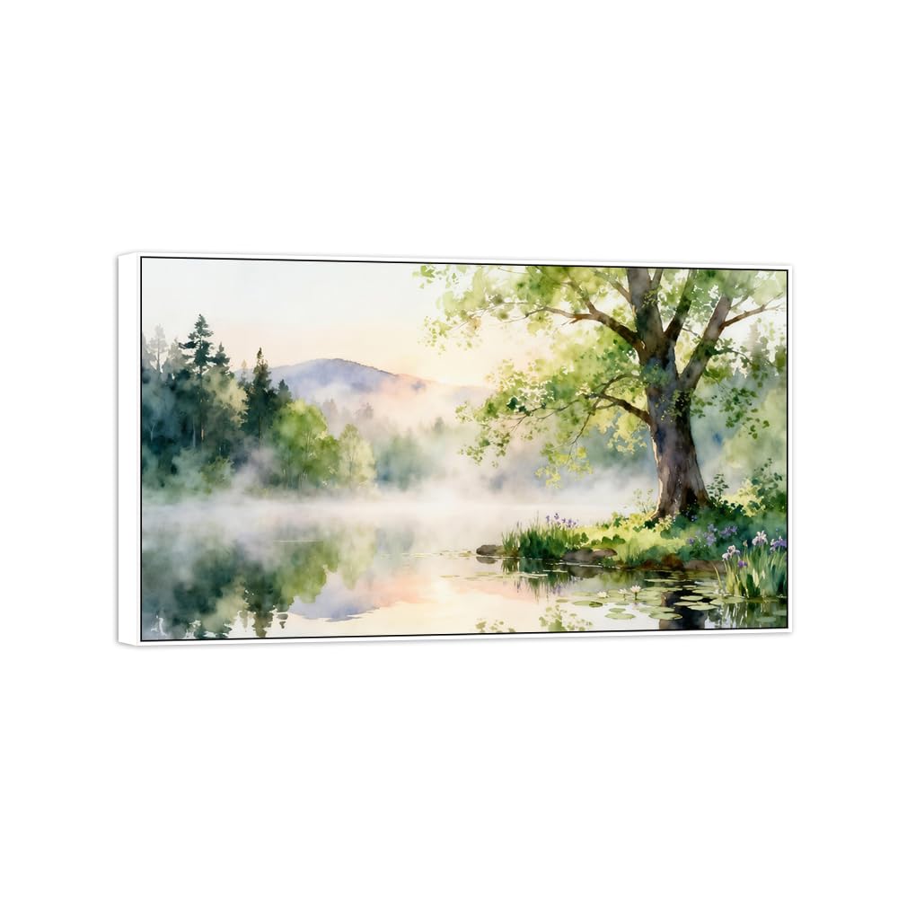 OZPWBVY Landscape Canvas Prints Tree Lake 8. Home Decor 40x70cm White Frame