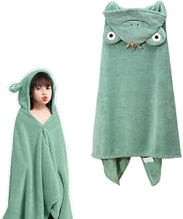 HEHW バスタオル フード付き キッズバスローブ バスポンチョ おくるみ マント カエル ヒツジ 可愛い 子供 男の子 女の子 ふわふわ サンゴフリース 瞬間吸水 水泳 水遊び プール お風呂上がり 出産祝い ギフト プレゼント (カエル,6-10歳)