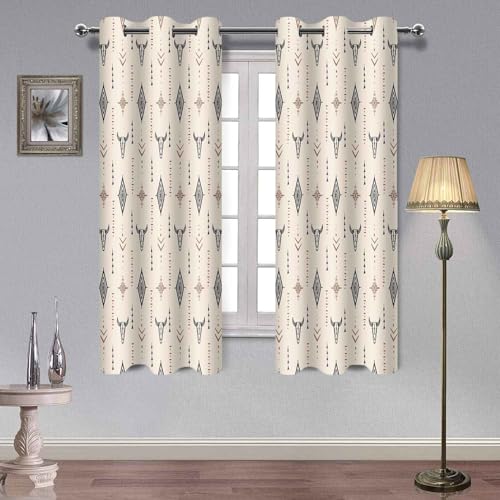 Aztec Western Bedroom Curtains 2 Panels Tribal Bull Skull Print 42x63in
