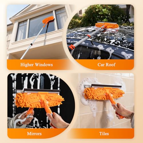 Image of 20ft High Reach Window Squeegee with 12ft Heavy-Duty Extension Pole | 2-in-1 Telescopic Window Washer & Squeegee, Washable Streak-Free Window Cleaning Kit for Indoor /Outdoor High Rise Windows