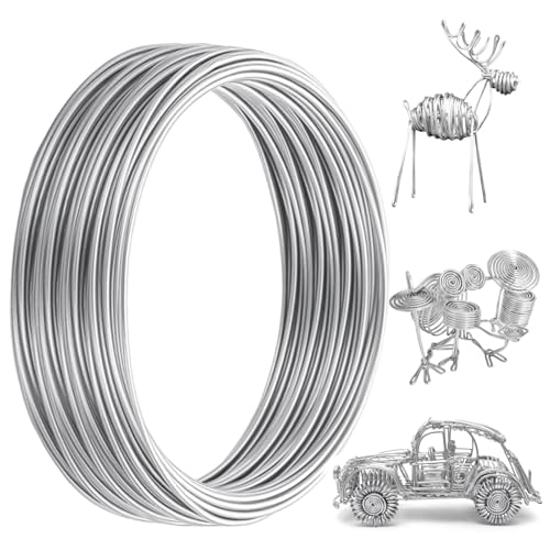 Fil D'Artisanat en Aluminium 2 mm x 30 m, Fil de Fer Souple Loisir Creatif, Souple et Malléable, Flexible Fils Aluminium Argent pour Modélisme de Vélo,...