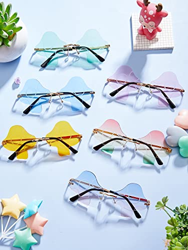 Dunzy 6 Pairs Mushroom Shape Sunglasses Irregular Rimless Sun Glasses Retro Trendy Sunglasses Transparent Mushroom Glasses4