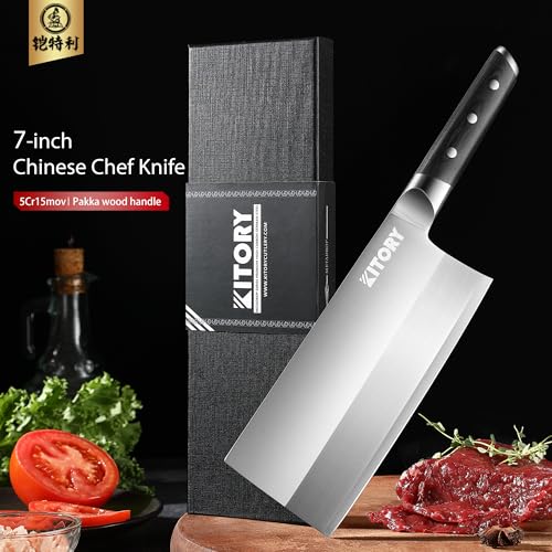 Kitory Cleaver 7", Lite Chinese Chef`s kitchen knife, for unfrozen meat and vegetable, pakkawood handle with super sharp 50Cr16MoV German Stainless steel blade, gift box — view 5