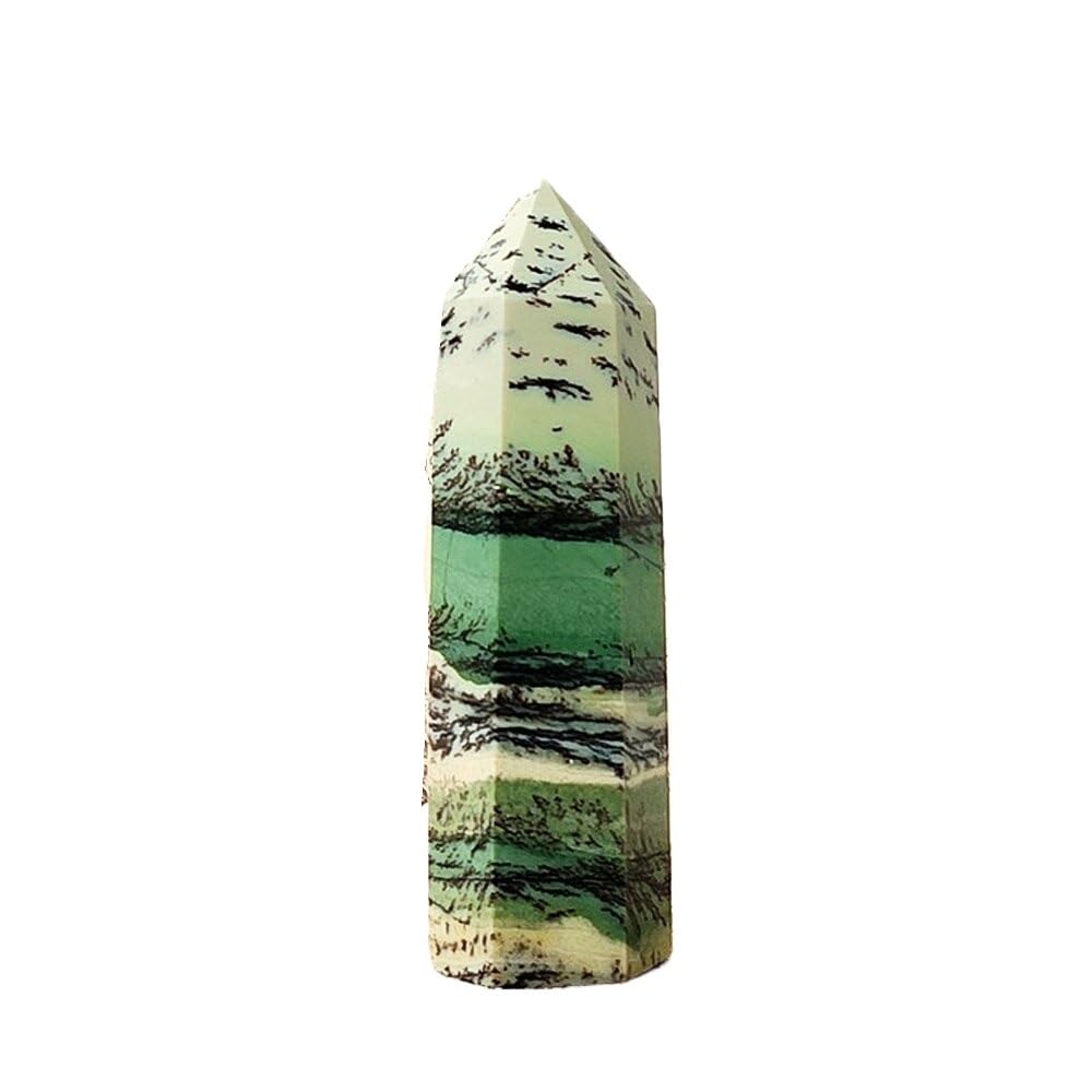 Natural Crystal Hexagonal Prism Ornaments - Pink and White Agate Column Raw Stone Decor(Treejadesingletip,6-7cm)