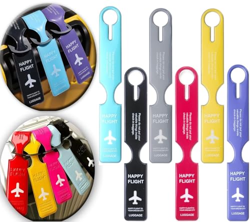 Premify 6 Pcs Luggage Tags With Full Back Privacy Cover | Name ID Card | Baggage Bag Tags | Suitcase Tags | Leather Travel Accessories | Gifts for Women/Men Multicolor