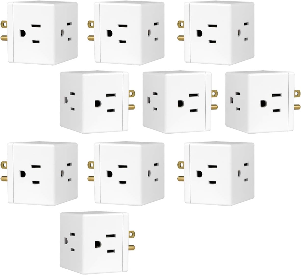 GE 3Outlet Extender Wall Tap Cube, 10 Pack, Adapter Spaced Outlets