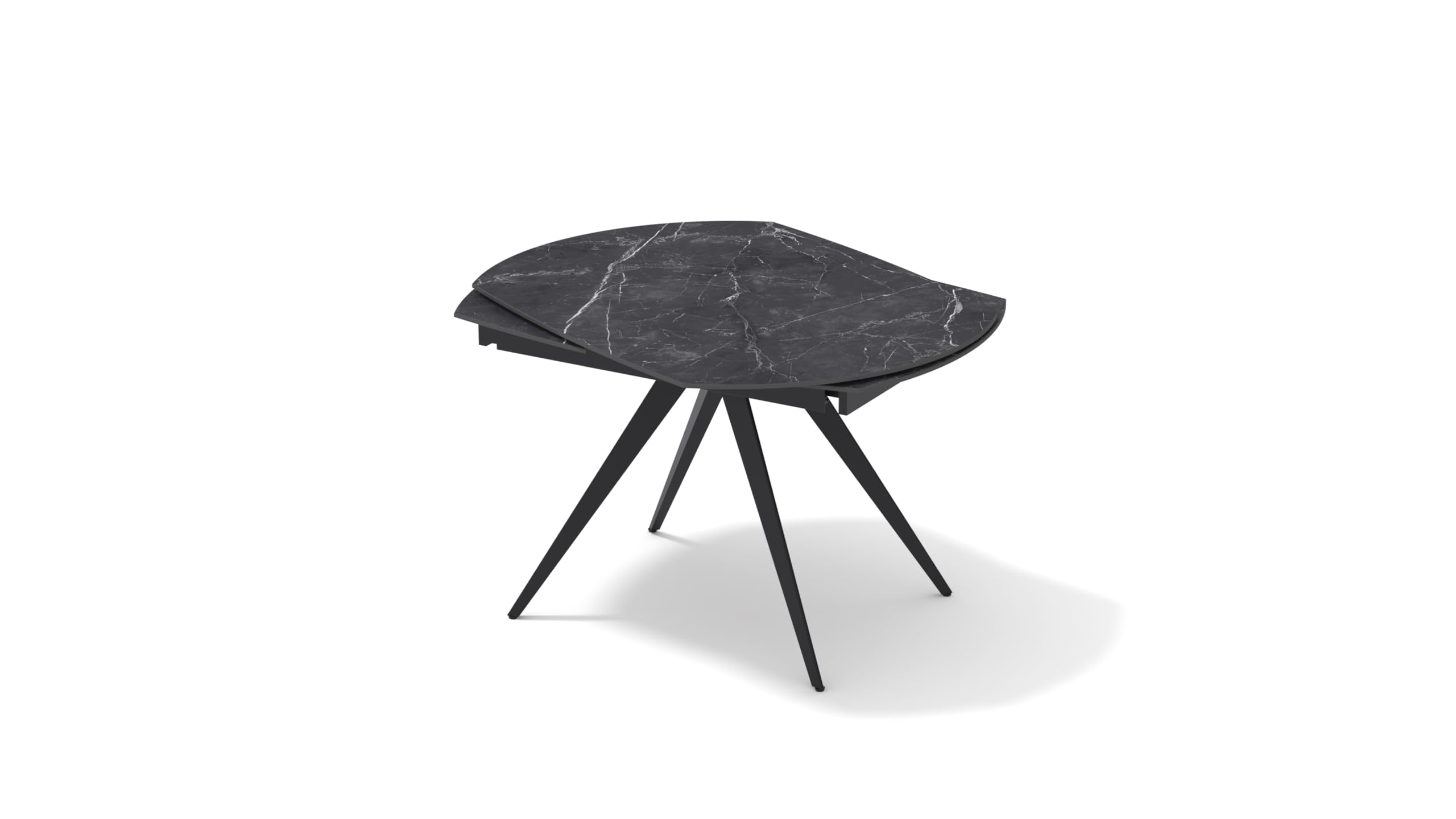 PAZZO DESIGN Lavinia Table extensible rotative, plateau en céramique noire avec veines blanches/gris clair, pieds noirs, cuisine, salon, céramique, 120 x 90 x h77 cm - id_2297