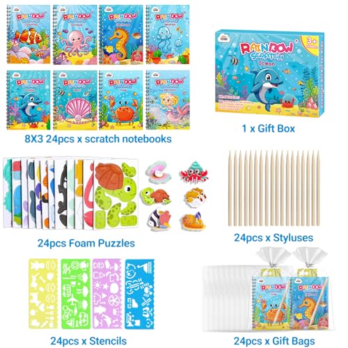 Image of ZMLM 24 Pack Rainbow Art Scratch Notebooks for Kids Birthday Party Favors