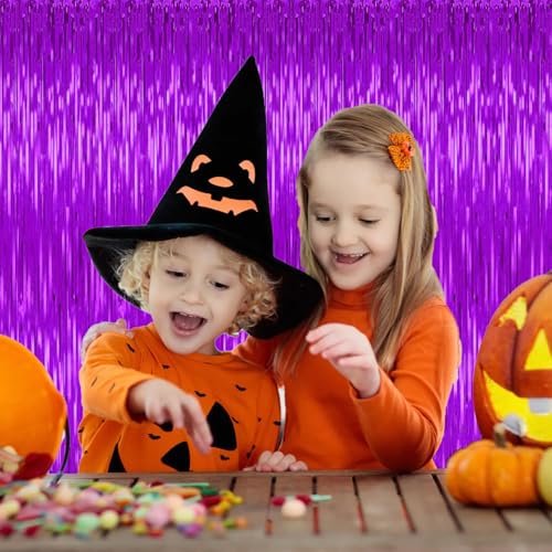 Image of 5 Pack Purple Backdrop Tinsel Streamers Foil Fringe Backdrop Halloween Party Decorations Purple Backdrop Curtain Birthday Graduation Bachelorette Christmas New Year Party Decorations