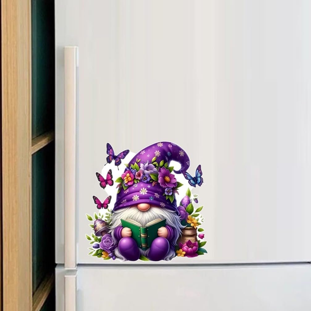 2pcs Bright Purple Gnome with Butterfly Car Sticker, 5.12''x5.12'' Fun Waterproof Sticker for Cars, Trucks, Motorcycles, Walls, Windows, Weatherproof PVC Material | CZ122 - Image 6