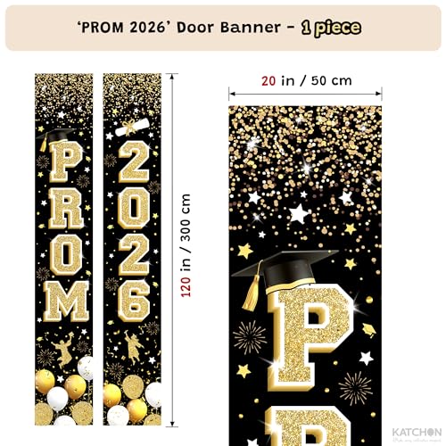 Image of KatchOn, Prom Door Banner 2026 - Prom Door Decorations | Black and Gold Decor For Prom Night | Prom Send Off Decorations 2026 | Graduation Decorations 2026 For Home