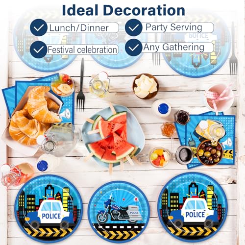 Image of 100 Pcs Police Party Plates and Napkins Party Supplies Police Birthday Party Tableware Set Police Officer and Car Party Decorations Favors for Police Theme Party Serves 25