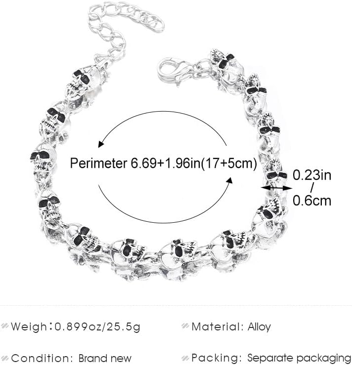 13 Skull Bead Stainless Steel Bracelet for Men Women – Gothic Punk Biker Style Link Bracelet, Durable Silver Tone Jewelry Gift - Image 8