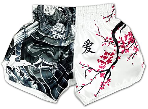 Generic Authentic Muay Thai Boxing Shorts Thaiboxing Kickboxing MMA Training Trunks Men Women Cherry Blossom Samurai (X-Small)