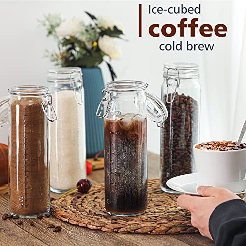 Folinstall 6 Pack 20 Oz Tall Glass Jars With Airtight Lids For Vanilla Extract, Leak Proof Glass Drinking Bottles(600Ml) With Silicone Seal For Water, Juice, Milk, Ice Tea #TOP2