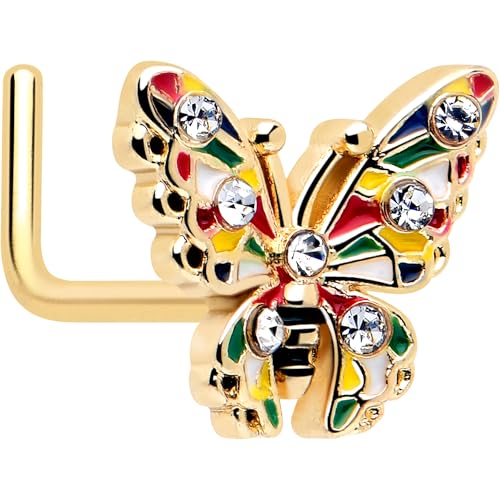 Body Candy - Body Candy 20 Gauge L Shaped Nose Ring - 316L Stainless Steel L-Shape Nose Ring Color Block Butterfly Nose Stud for Women Men