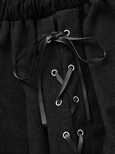 Oyoangle Women's Plus Size High Wasit A Line Lace Up Swing Flare Skater Short Skirt Black 1Xl #TOP2