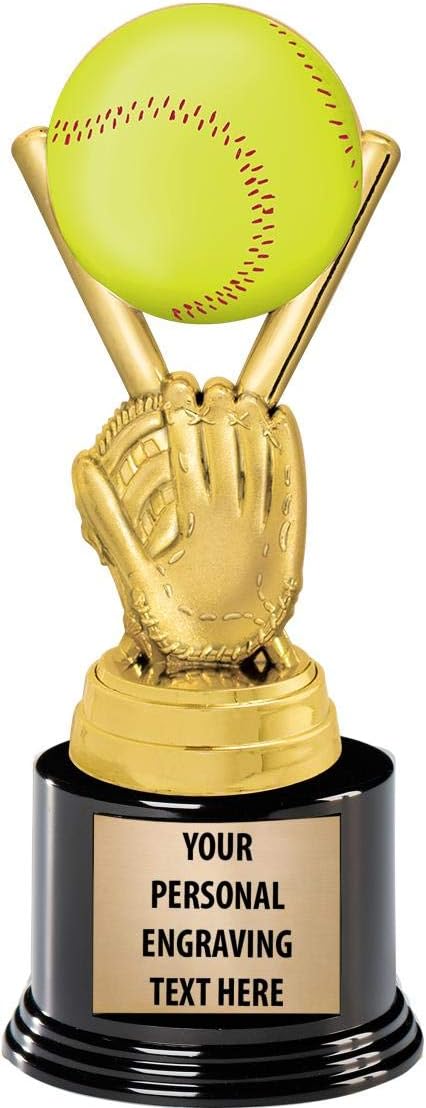 Crown Awards Softball Trophies with Custom Engraving, 7.25" Personalized Colorific Softball Trophy On Deluxe Round Base 1 Pack Prime