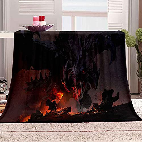 Couverture flanelle ptérodactyle noir 150x200cm pour canapé