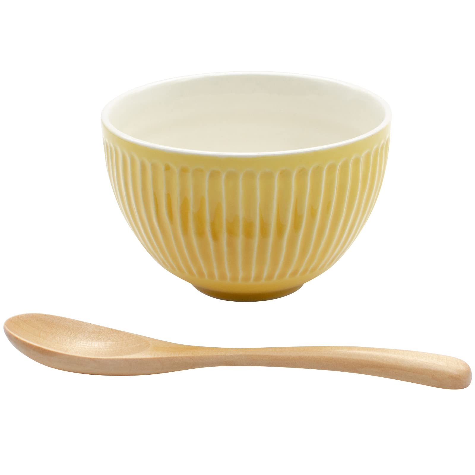 Ripple Cereal Bowl with Wooden Spoon, Yellow