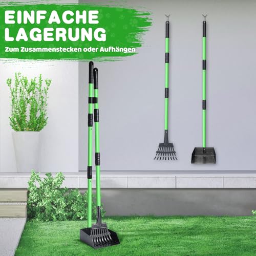 REAPALOT Hundekotschaufel, Robustes Metalltablett und Rechen-Set, Hundekotsammler aus Edelstahl mit langem Griff für große, mittelgroße und kleine Hunde