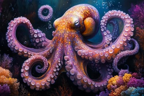 KY-lunk Pintura por números para adultos, pulpo bailando a través de sueños de coral, pintura al óleo para estudiantes principiantes, kit de pintura acrílica para decoración de habitación, regalo de