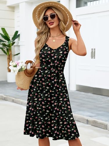UEAL Sundresses for Women Cute Knee Length Floral Casual Summer Sun Dresses 2026 Small Black Floral — view 6