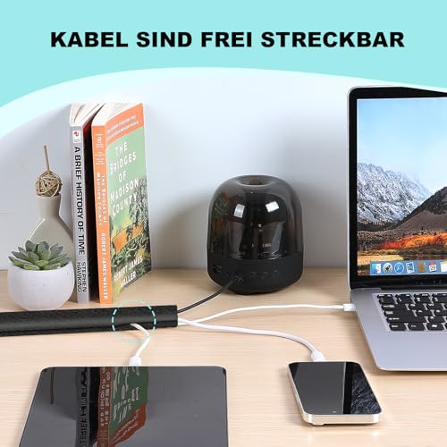 AGPTEK 3m Kabelschlauch, 25mm selbstschließend Kabelkanal, Flexibler Textilien Kabelmantel, Kabelmanagement für Schreibtisch, TV, Computer, PC, Kabelschutz für Hund, Katze, Schwarz
