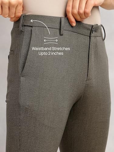 Image of Thomas Scott Men's Regular Fit Mid-Rise Solid Formal Performance Trouser | Flexi-Waist & 4-Way Stretch | 4 Pockets | Button Closure