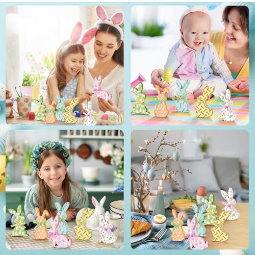 Lapin de Pâques en bois déco de fête autoportante avec corde de jute x6 - 6