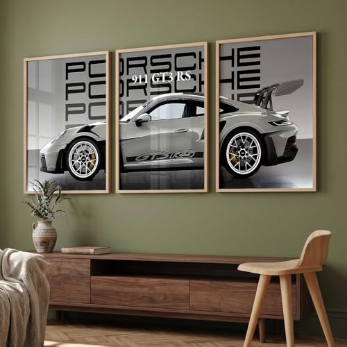 Image of walllane Big Porsche Cars Framed Posters Gift Items for Boys Room Wall Decoration Bedroom Living Room Office Studio Decor | Car Poster Frame for Wall Decor Set Of 3 Size (13x17 inch), Framed