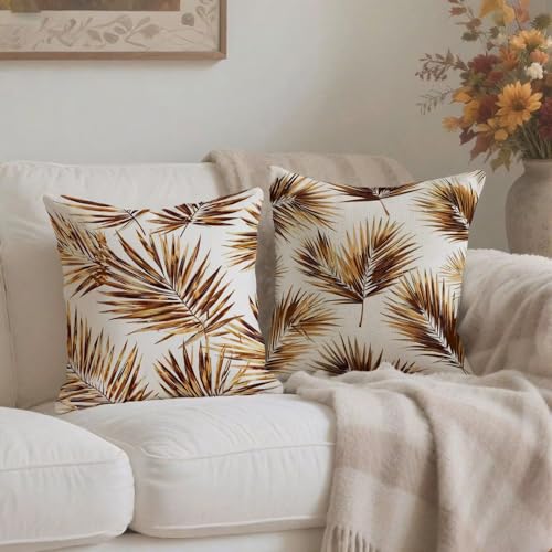 Housse coussin 80x80cm doré en lin imperméable lot de 2 - 4