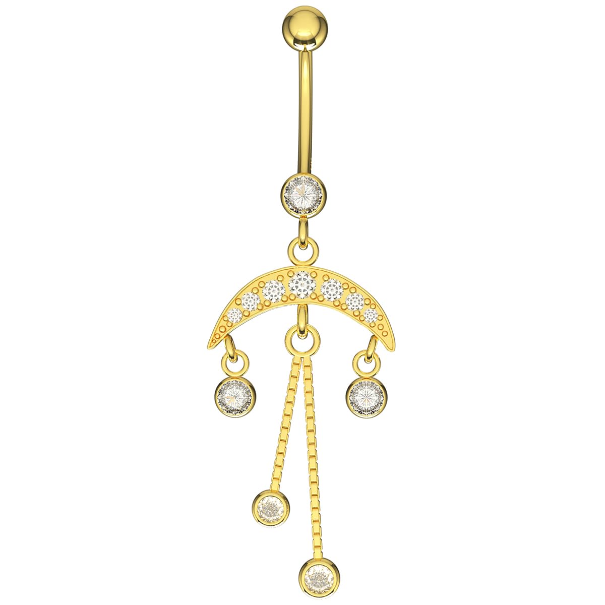Piercing para el ombligo de oro amarillo macizo de 14 quilates con circonita cúbica y cadena italiana, joyería de ombligo de 14 quilates, calibre 14, 14 Gauge - 12mm Length, Circonia