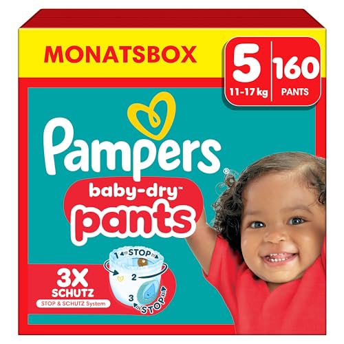 Pampers Baby-Dry Pants Size 5 160 Nappies 11kg-17kg 360 Fit Helps Prevent Leaks