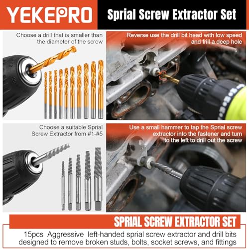 YEKEPRO 40PCS Metric Bolt & Screw Extractor Set and Left Hand Drill Bit Set by YEKEPRO - Image 5