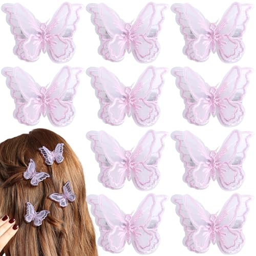 VARMDUKKE 10pcs Butterfly Hair Clips for Women, Pink Double-Layer Lace Embroidery Flower Butterfly...