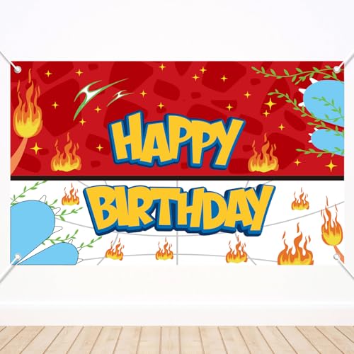 Tinoaly Fondo de Dibujos Animados Feliz Cumpleaños, 180x110cm Grande Rojo Blanco Amarillo Azul Diseño Anime para Cumpleaños Niños Baby Shower Temática Videojuegos Suministros Decoración Fiestas