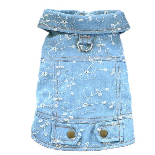 ISUPY 可愛い ペット服 デニム ジャケット コート 春夏秋 犬服 洋服 ドックウェア パーカー dカン付き 猫服 小型犬 中型犬 脱毛保護 お出かけ 散歩 ペット用品 (XL,ブルー&刺繍)