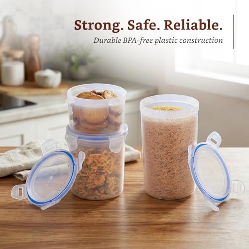 Image of Amazon Brand - Solimo Round Plastic Storage Jar & Container Set | Airtight Lid | BPA-Free Plastic | Microwave, Freezer & Dishwasher Safe | Kitchen Storage | 370ml, 650ml & 950ml | Set of 9