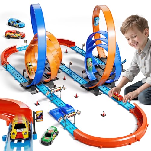 Doloowee DIY Track Builder Juguetes de Pista de Carreras para Niños de 3, 4, 5, 6 años, Pista de Carreras Competitiva para Niños, Regalos para Niños y Niñas de 3, 4, 5, 6 años de Edad