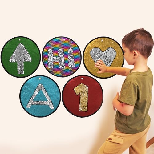 Image of ODOXIA 5-Pack Sequin Fabric Mats | Sensory Wall | Reversible Tiles for Kids | Flip Toy